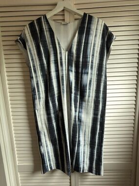 Vince Navy and White Striped V-Neck Midi Dress